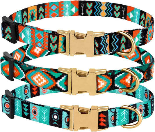 Nylon Dog Collar with Metal Buckle Tribal Pattern Puppy Adjustable Collars for Small Dogs (Tribal, Neck Fit 7"-11")