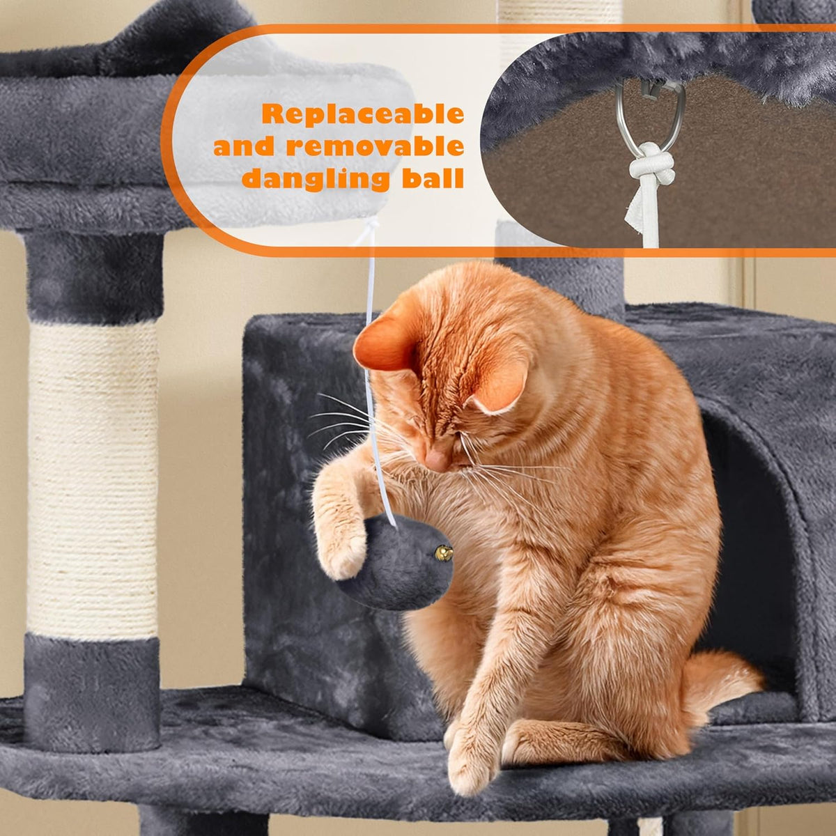62.5In Tall Cat Tree W/2 Cat-Ear Perches & 2 Condos, Dark Gray