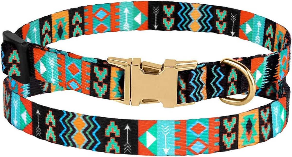 Nylon Dog Collar with Metal Buckle Tribal Pattern Puppy Adjustable Collars for Small Dogs (Tribal, Neck Fit 7"-11")