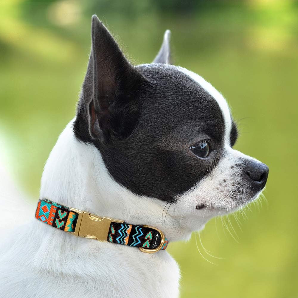 Nylon Dog Collar with Metal Buckle Tribal Pattern Puppy Adjustable Collars for Small Dogs (Tribal, Neck Fit 7"-11")
