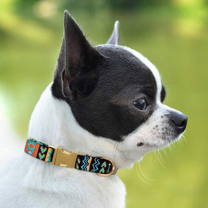 Nylon Dog Collar with Metal Buckle Tribal Pattern Puppy Adjustable Collars for Small Dogs (Tribal, Neck Fit 7"-11")