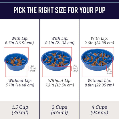 Slow Feeder Dog Bowls (2 Cup) Puzzle Dog Food Bowl - Fits into Elevated Pet Feeders - Slow Eating for Large, Medium & Small Sized Breeds - Gray