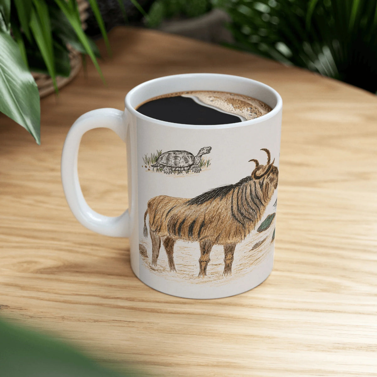 Pimsart Safari Rhino and Wildebeest Mug from Original Drawing