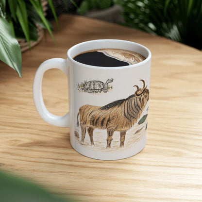 Pimsart Safari Rhino and Wildebeest Mug from Original Drawing