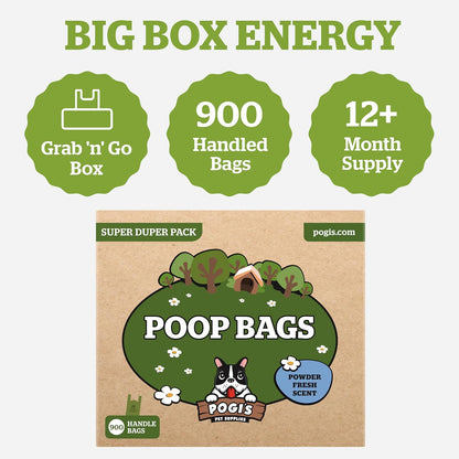 Pogi'S Large Dog Poop Bags with Handles, Fresh Scent, Extra Thick, 900 Bags
