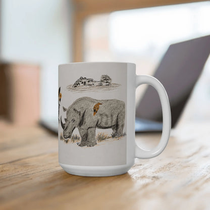 Pimsart Safari Rhino and Wildebeest Mug from Original Drawing