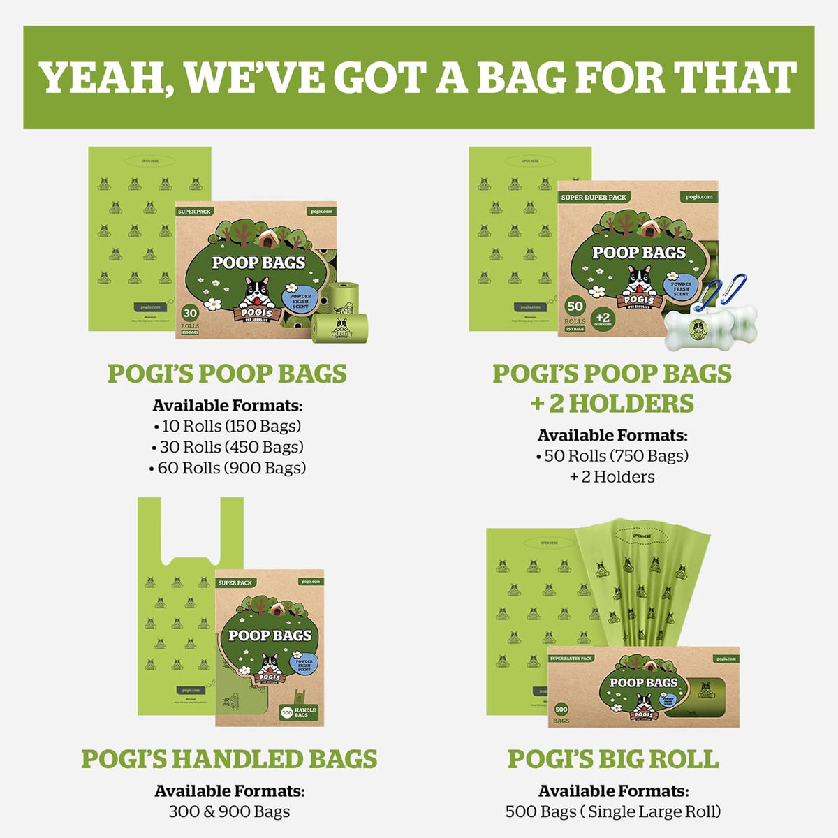 Pogi'S Large Dog Poop Bags with Handles, Fresh Scent, Extra Thick, 900 Bags