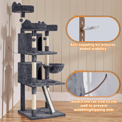 69In Cat Tree Tower, 2 Condos, Scratching Posts & Cat-Ear Perches