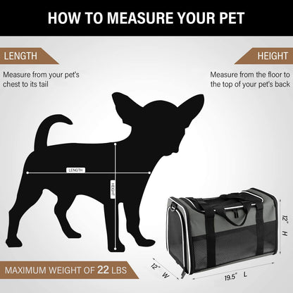 Portable Soft-Sided Cat and Dog Carrier - Foldable Pet Travel Bag for Pets up to 22 lbs, Airline Approved