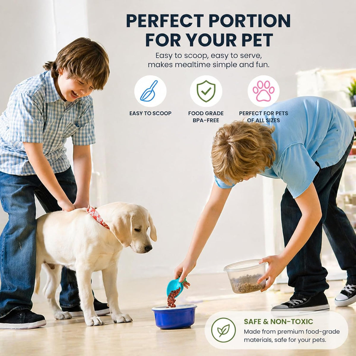 Dog Food Scoop Set of 4 - Plastic Measuring Cups for Dog, Cat and Bird Food (Random Color)