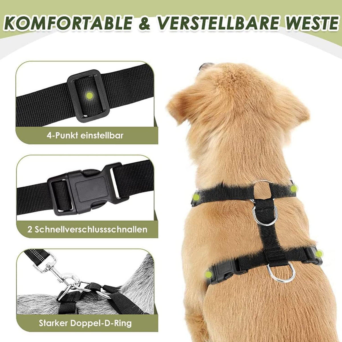 Dog Car Harness Seat Belt Set, Seatbelt with 2 in 1 Buckle, M
