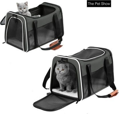 Portable Soft-Sided Cat and Dog Carrier - Foldable Pet Travel Bag for Pets up to 22 lbs, Airline Approved