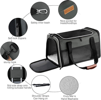 Portable Soft-Sided Cat and Dog Carrier - Foldable Pet Travel Bag for Pets up to 22 lbs, Airline Approved