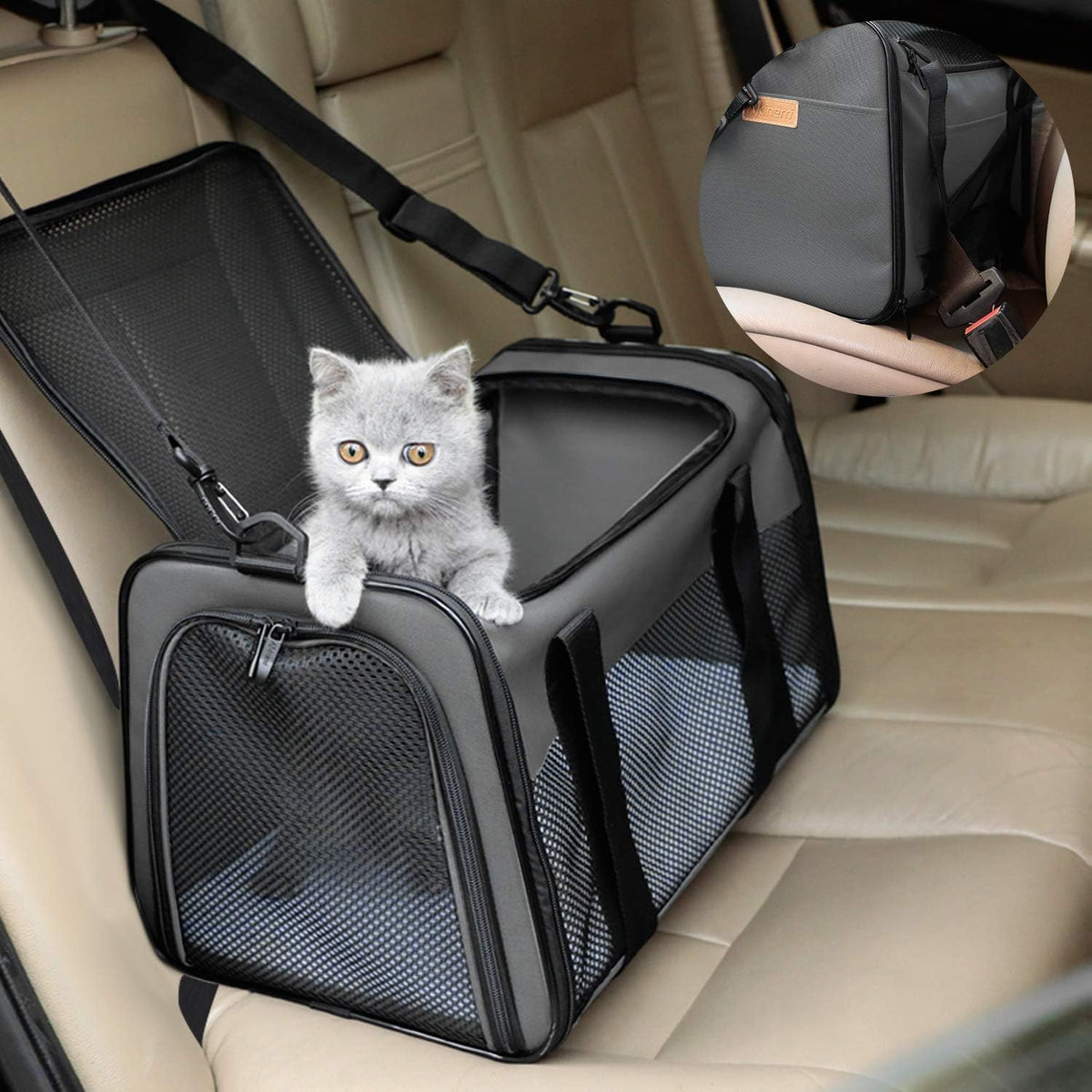 Portable Soft-Sided Cat and Dog Carrier - Foldable Pet Travel Bag for Pets up to 22 lbs, Airline Approved