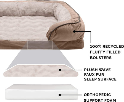 Orthopedic Dog Bed for Large Dogs W/ Removable Bolsters & Washable Cover, for Dogs up to 125 Lbs - Plush & Velvet Waves Perfect Comfort Sofa - Brownstone, Jumbo Plus/Xxl