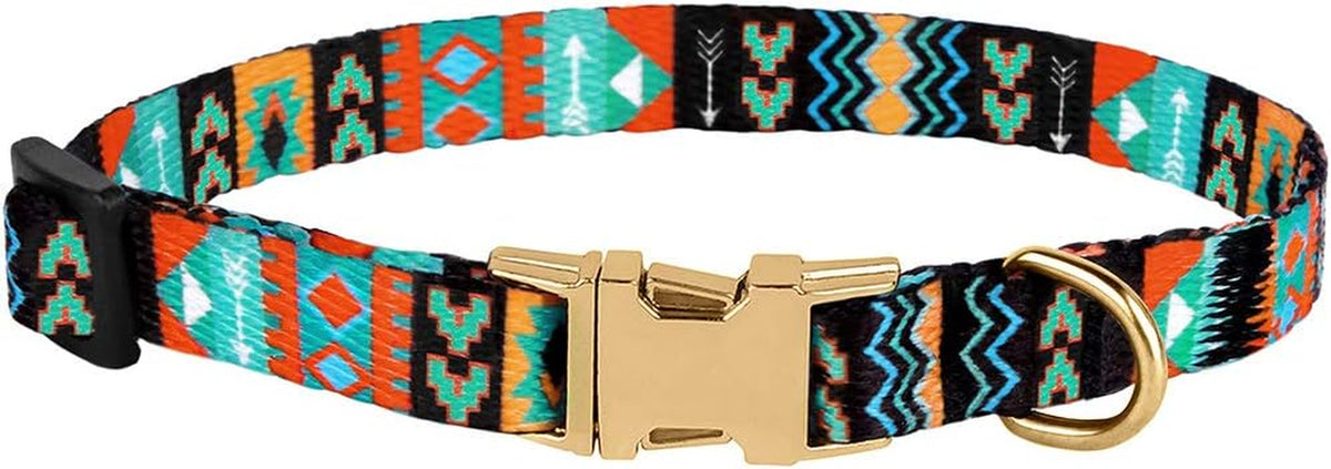 Nylon Dog Collar with Metal Buckle Tribal Pattern Puppy Adjustable Collars for Small Dogs (Tribal, Neck Fit 7"-11")
