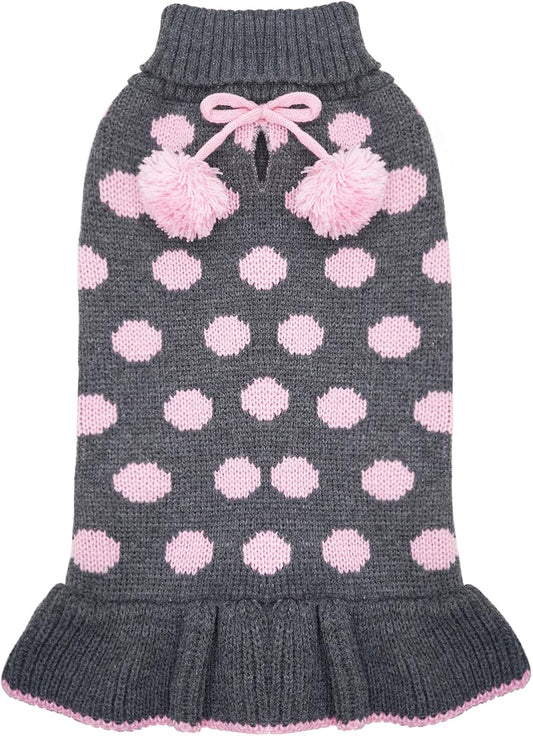 Dog Sweater Dress for Small Dogs Turtleneck Thick Knit Pullover