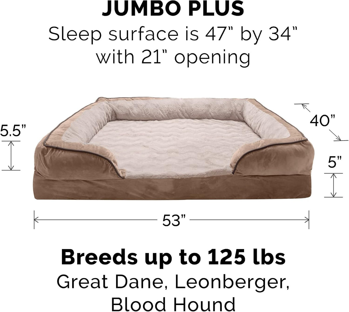 Orthopedic Dog Bed for Large Dogs W/ Removable Bolsters & Washable Cover, for Dogs up to 125 Lbs - Plush & Velvet Waves Perfect Comfort Sofa - Brownstone, Jumbo Plus/Xxl