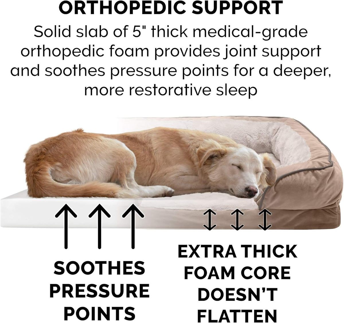 Orthopedic Dog Bed for Large Dogs W/ Removable Bolsters & Washable Cover, for Dogs up to 125 Lbs - Plush & Velvet Waves Perfect Comfort Sofa - Brownstone, Jumbo Plus/Xxl