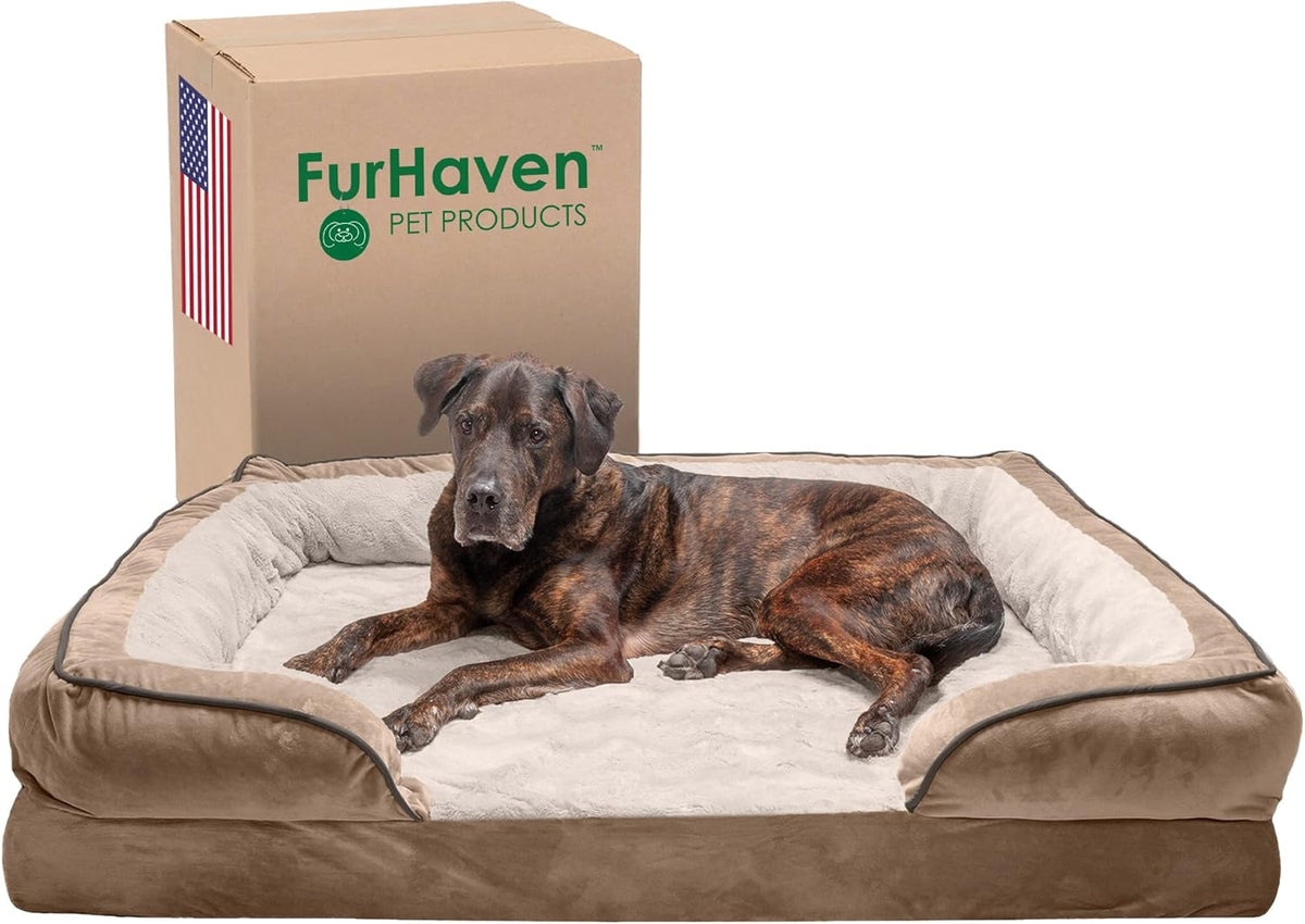 Orthopedic Dog Bed for Large Dogs W/ Removable Bolsters & Washable Cover, for Dogs up to 125 Lbs - Plush & Velvet Waves Perfect Comfort Sofa - Brownstone, Jumbo Plus/Xxl