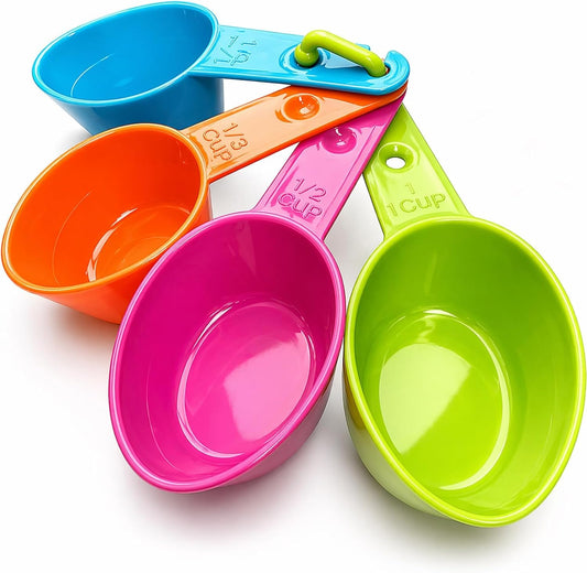 Dog Food Scoop Set of 4 - Plastic Measuring Cups for Dog, Cat and Bird Food (Random Color)