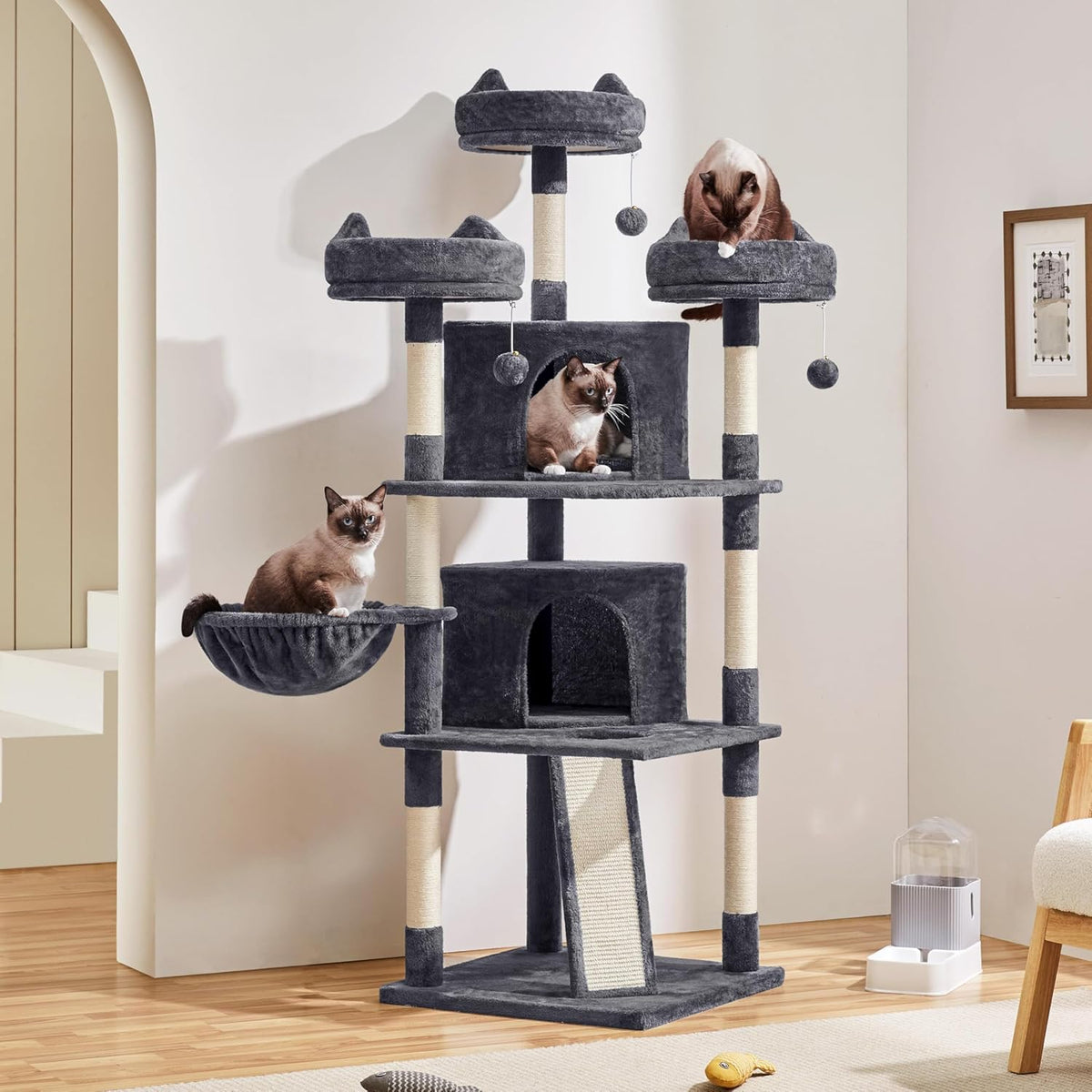 69In Cat Tree Tower, 2 Condos, Scratching Posts & Cat-Ear Perches