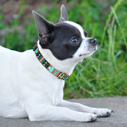 Nylon Dog Collar with Metal Buckle Tribal Pattern Puppy Adjustable Collars for Small Dogs (Tribal, Neck Fit 7"-11")